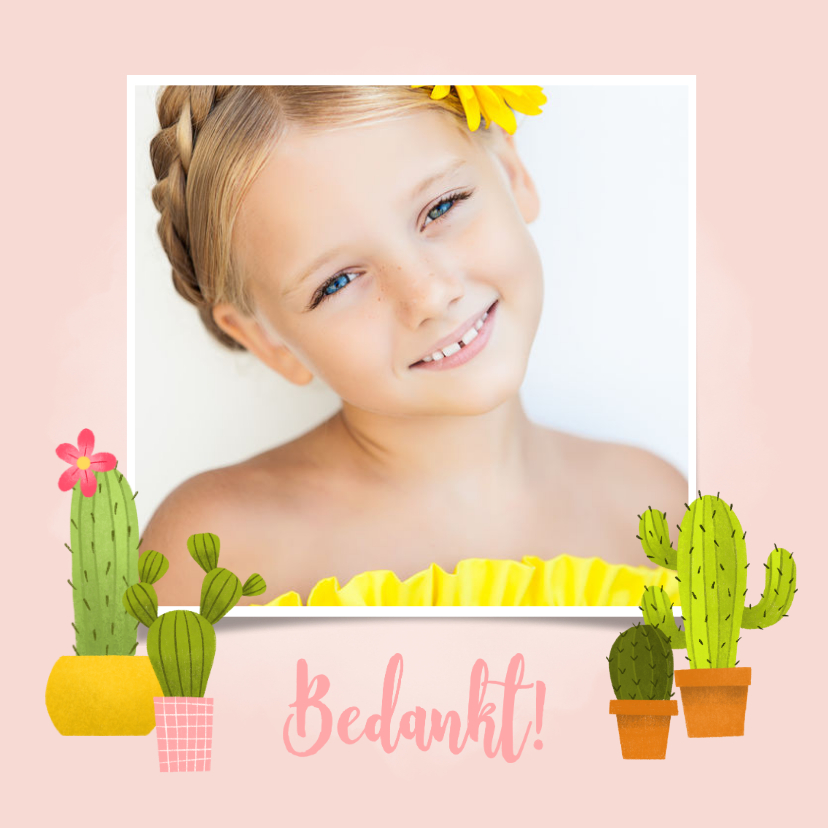 Bedankkaartje eerste communie met cactussen en foto - Communiekaarten Communiekaarten - Bedankkaartje eerste communie met cactussen en foto