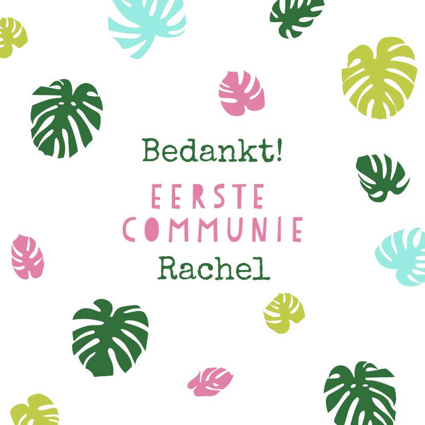 Communiekaarten - Bedankkaartje eerste communie met gekleurde bladeren