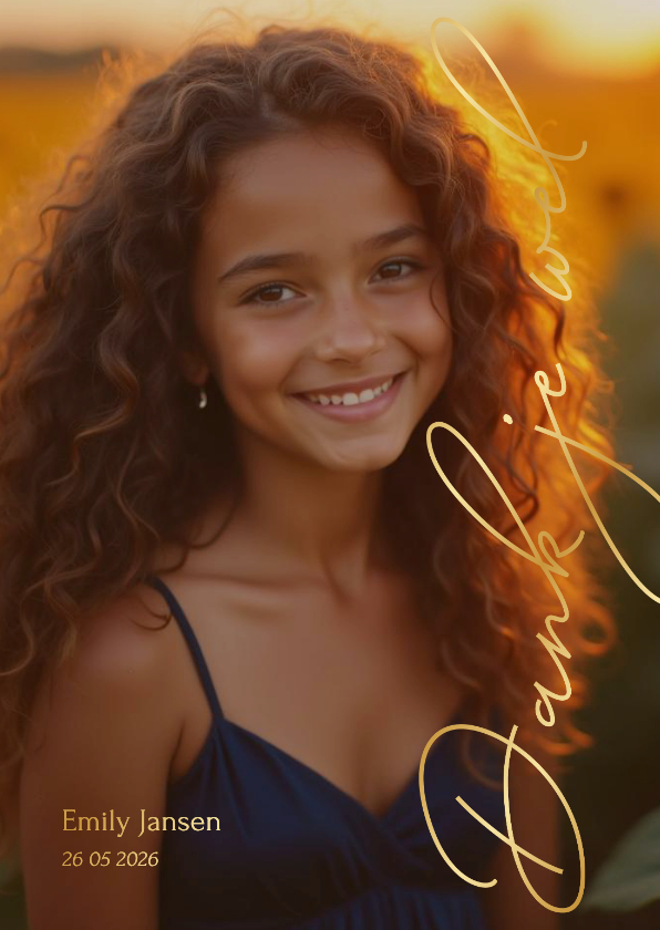 Communie bedankkaart stijlvol met grote foto en foliedruk - Communiekaarten Communiekaarten - Communie bedankkaart stijlvol met grote foto en foliedruk