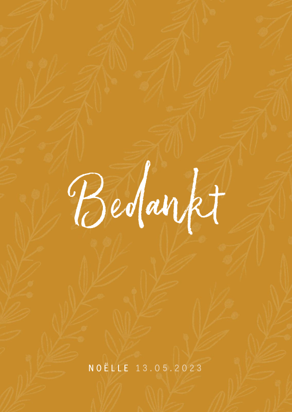 Communie bedankkaart stijlvol oker en takjes - Communiekaarten Communiekaarten - Communie bedankkaart stijlvol oker en takjes
