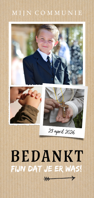 Communiekaarten - Communie - bedankt langwerpig stoer jongen