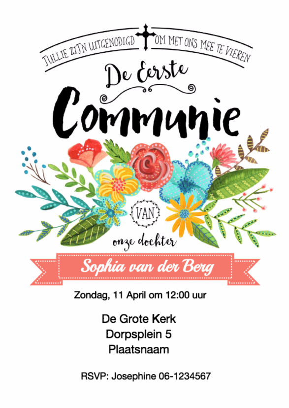 Communie Bloemen uitnodiging - Communiekaarten Communiekaarten - Communie Bloemen uitnodiging