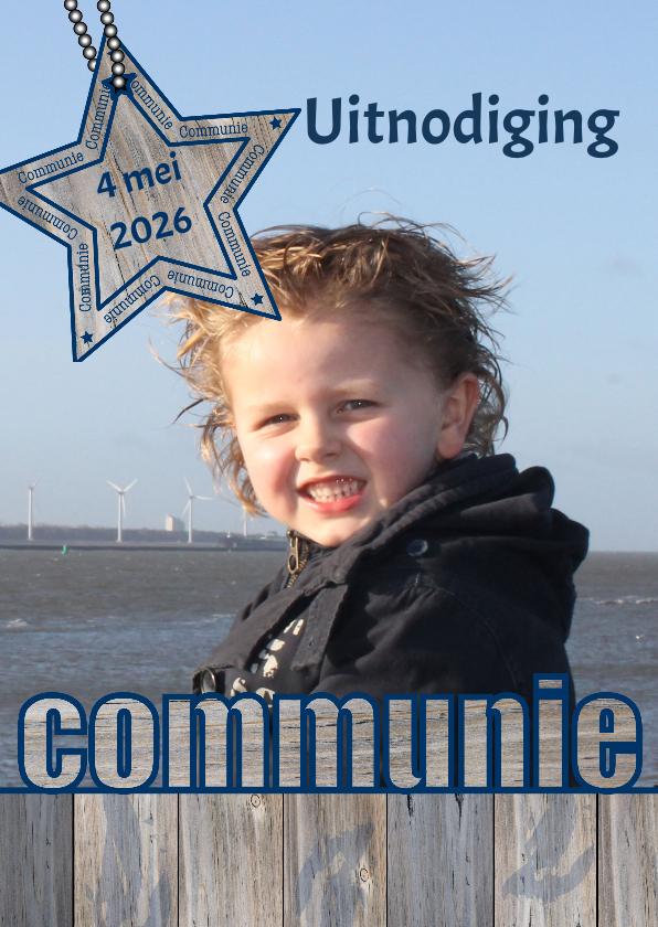 Communie FOTO stoer hout ster - Communiekaarten Communiekaarten - Communie FOTO stoer hout ster