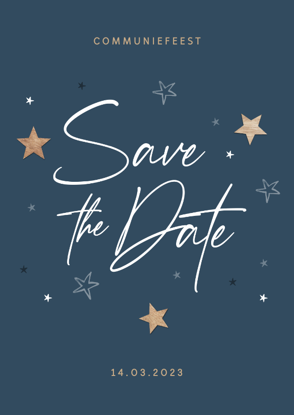 Communie houten sterren save the date uitnodiging stijlvol - Communiekaarten Communiekaarten - Communie houten sterren save the date uitnodiging stijlvol