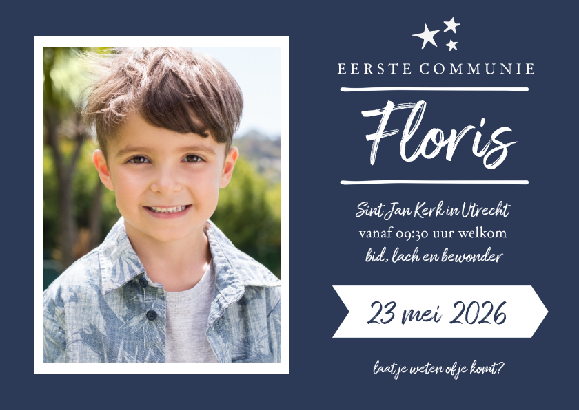 Communiekaarten - Communie - jongen uitnodiging foto