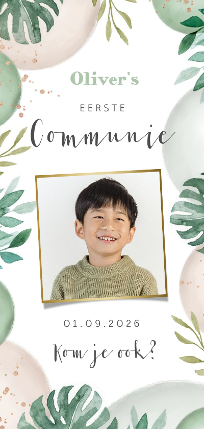 Communiekaarten - Communie jungle ballonnen koala goud foto