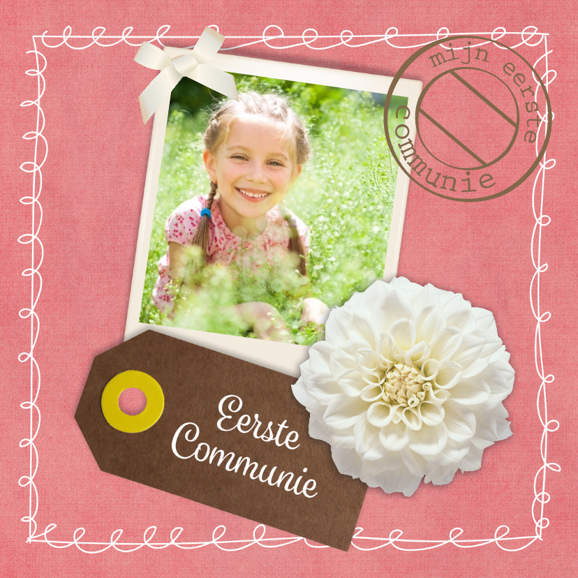 Communie label bloem - DH - Communiekaarten Communiekaarten - Communie label bloem - DH