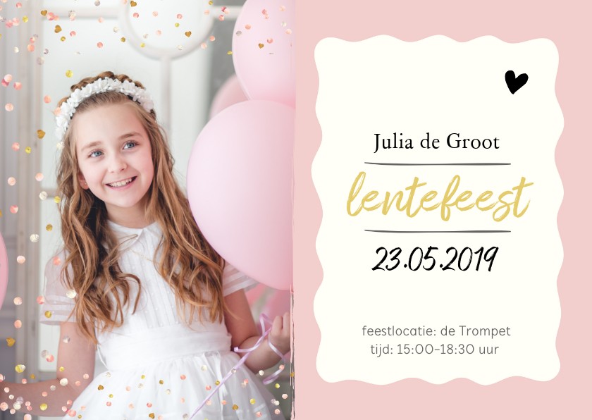 Communie - lentefeest met foto roze - Communiekaarten Communiekaarten - Communie - lentefeest met foto roze