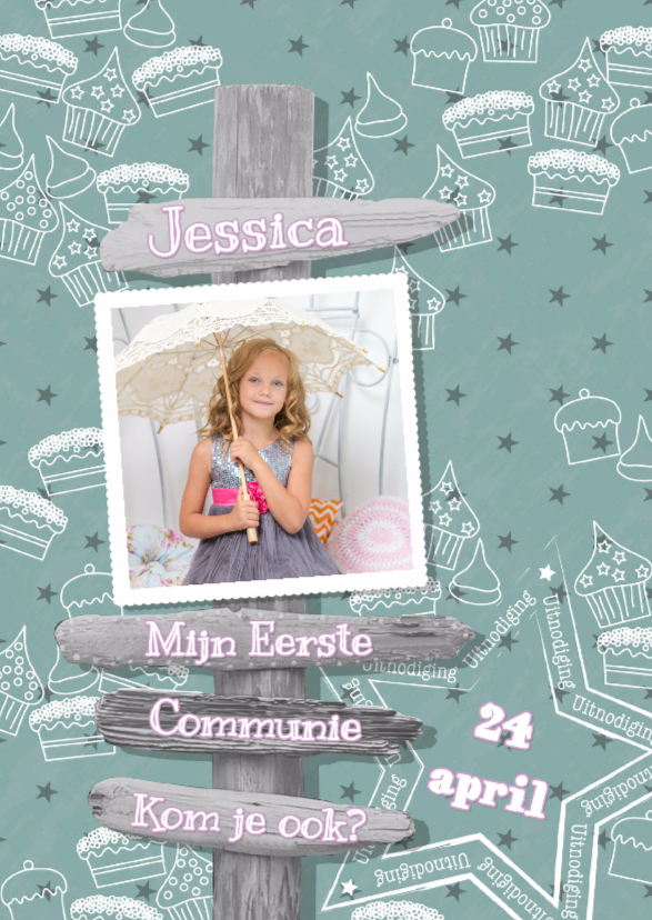 Communie lief cupcake paal foto - Communiekaarten Communiekaarten - Communie lief cupcake paal foto