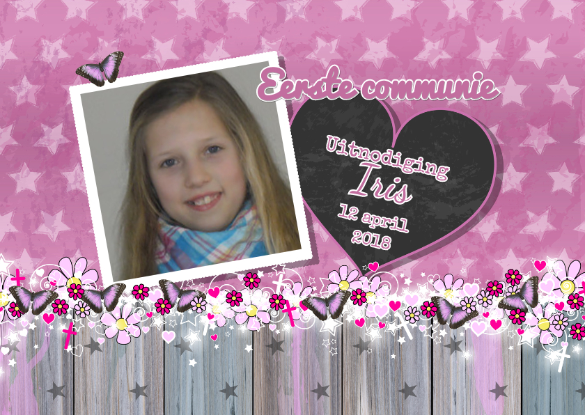 Communie Lief en stoer vlinder L - Communiekaarten Communiekaarten - Communie Lief en stoer vlinder L