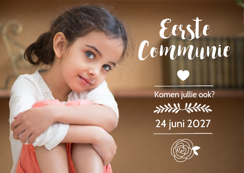 Communie meisje grote foto - BK - Communiekaarten Communiekaarten - Communie meisje grote foto - BK