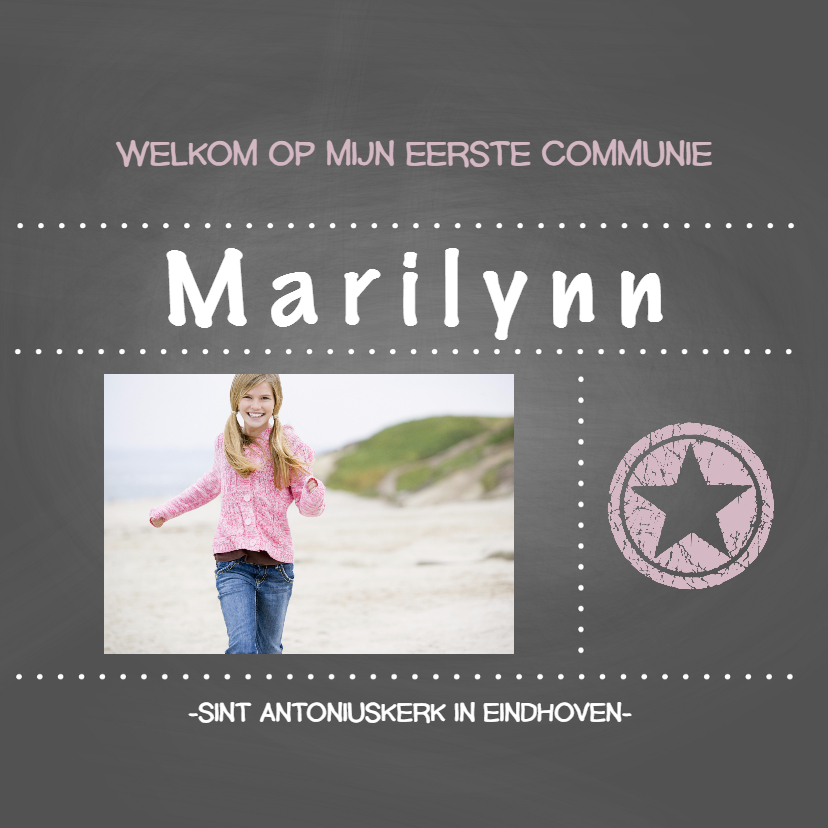Communie meisje roze ster - Communiekaarten Communiekaarten - Communie meisje roze ster
