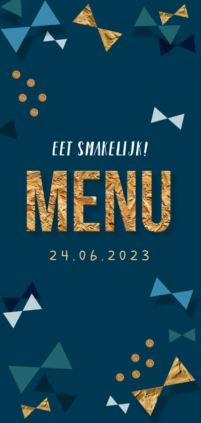 Communie menukaart jongen confetti strikjes goud - Communiekaarten Communiekaarten - Communie menukaart jongen confetti strikjes goud