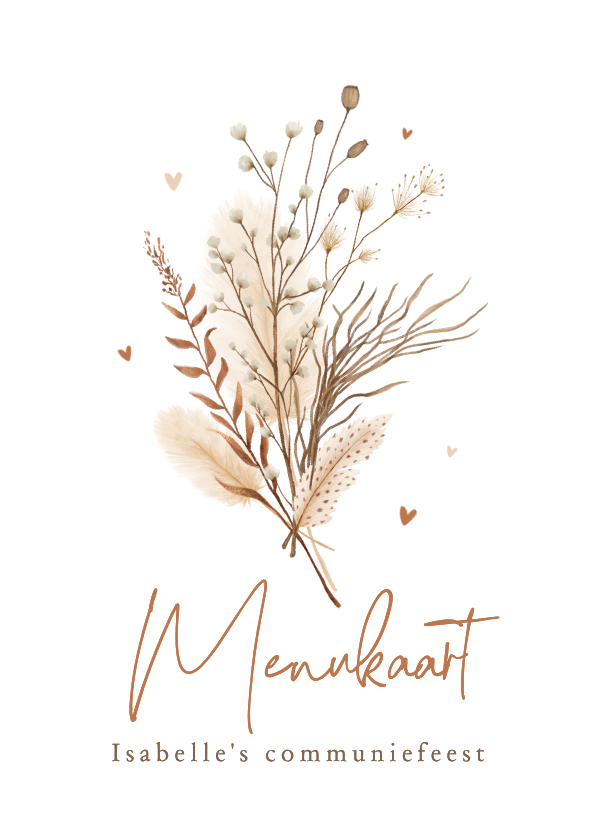 Communie menukaart stijlvol bohemian gedroogde takjes - Communiekaarten Communiekaarten - Communie menukaart stijlvol bohemian gedroogde takjes