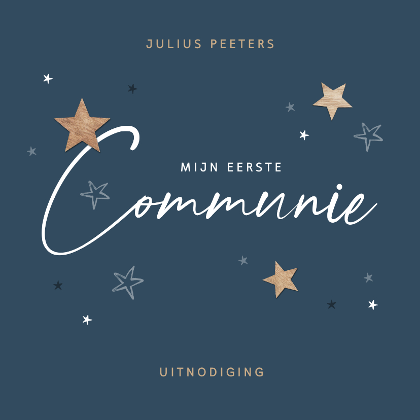 Communie sterren hout uitnodiging stijlvol - Communiekaarten Communiekaarten - Communie sterren hout uitnodiging stijlvol