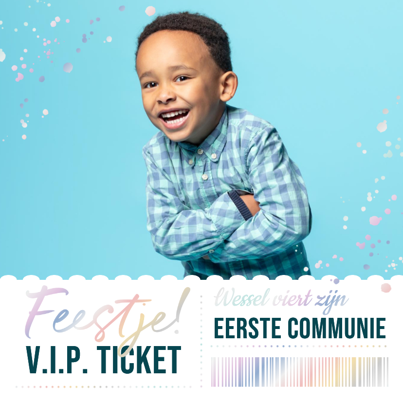 Communiekaarten - Communie ticket foto uitnodiging modern holografisch