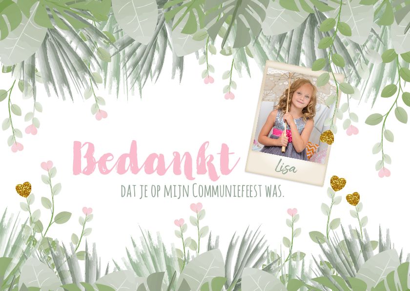 Communie trendy foto bedank kaart botanische stijl - Communiekaarten Communiekaarten - Communie trendy foto bedank kaart botanische stijl