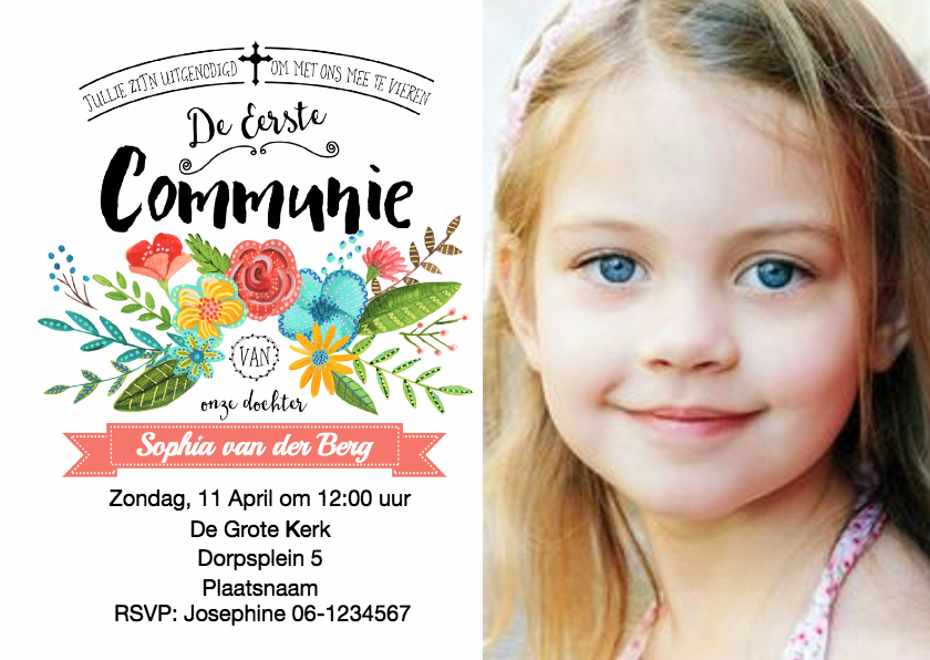 Communie uitnodiging bloem - Communiekaarten Communiekaarten - Communie uitnodiging bloem
