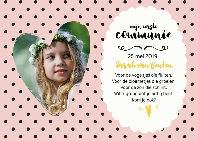 Communie - uitnodiging foto stippen - Communiekaarten Communiekaarten - Communie - uitnodiging foto stippen