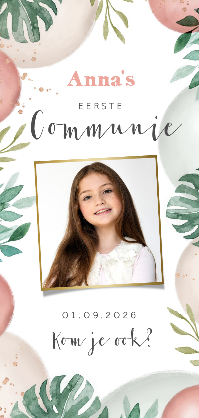 Communiekaarten - Communie uitnodiging jungle ballonnen foto koala