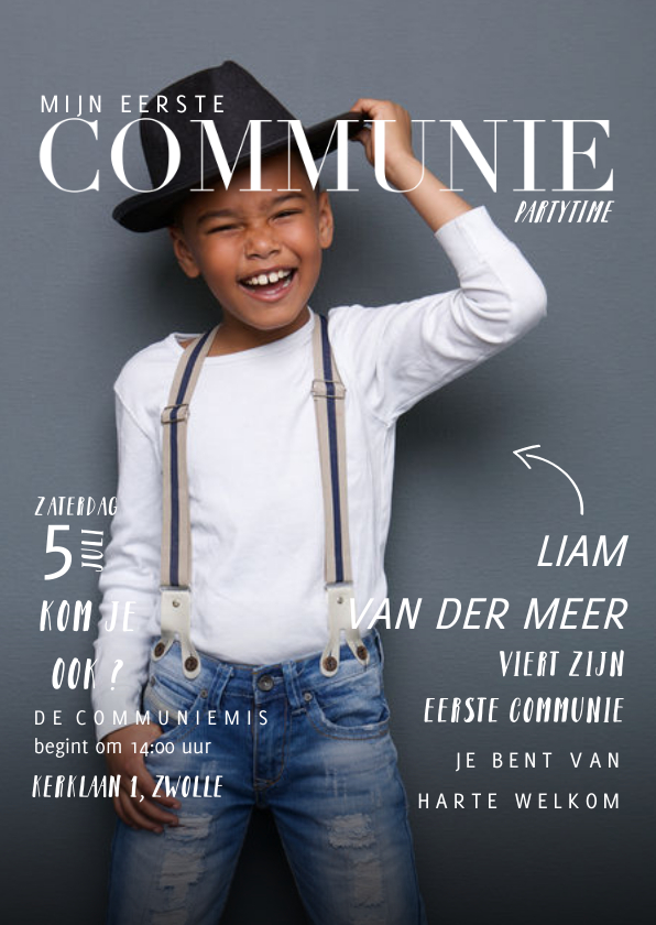 Communie uitnodiging magazine met foto en teksten jongen - Communiekaarten Communiekaarten - Communie uitnodiging magazine met foto en teksten jongen