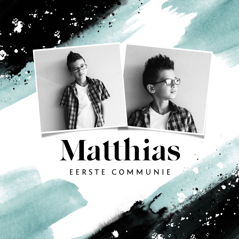 Communiekaarten - Communie uitnodiging modern verf stoer spetters foto