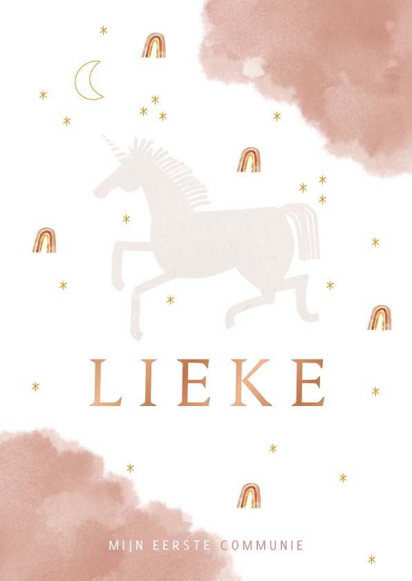 Communie uitnodiging stijlvol met unicorn en regenboog - Communiekaarten Communiekaarten - Communie uitnodiging stijlvol met unicorn en regenboog