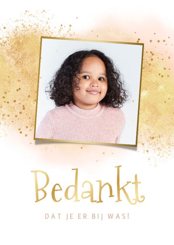 Communiefeest bedankkaart waterverf goud roze hartje - Communiekaarten Communiekaarten - Communiefeest bedankkaart waterverf goud roze hartje