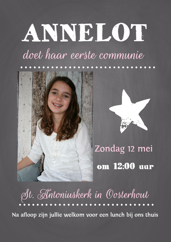 Communiekaart Annelot krijt - Communiekaarten Communiekaarten - Communiekaart Annelot krijt