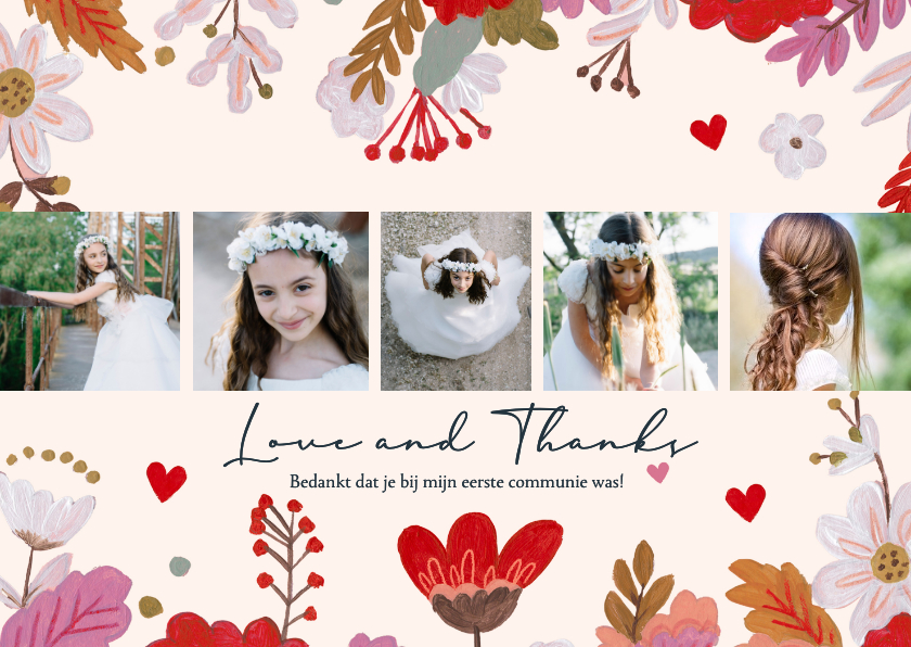 Communiekaart bedankkaart met foto en bloemen - Communiekaarten Communiekaarten - Communiekaart bedankkaart met foto en bloemen