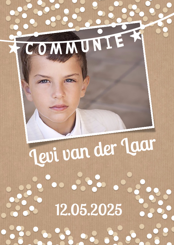 Communiekaart, confetti en kraft - Communiekaarten Communiekaarten - Communiekaart, confetti en kraft