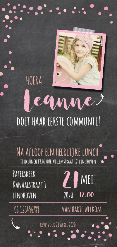 Communiekaart dotjes meisje - Communiekaarten Communiekaarten - Communiekaart dotjes meisje