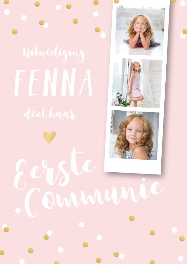 Communiekaarten - Communiekaart fotostrip confetti pastel 