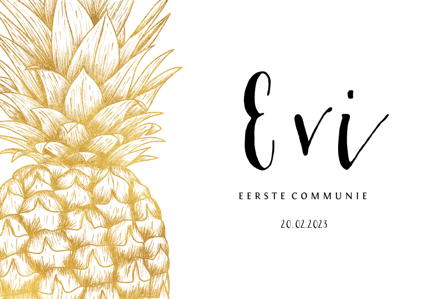 Communiekaart gouden ananas aanpasbare kleur - Communiekaarten Communiekaarten - Communiekaart gouden ananas aanpasbare kleur