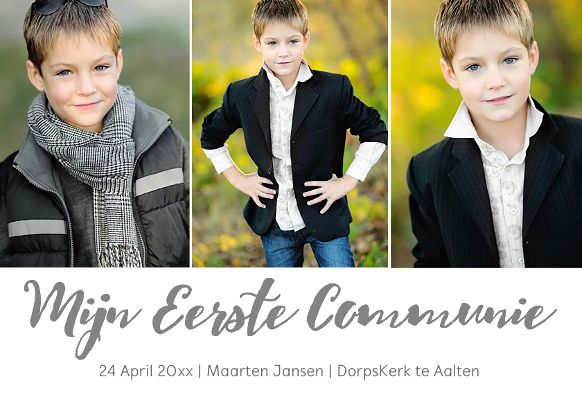 Communiekaart jongen 3 foto's - Communiekaarten Communiekaarten - Communiekaart jongen 3 foto's