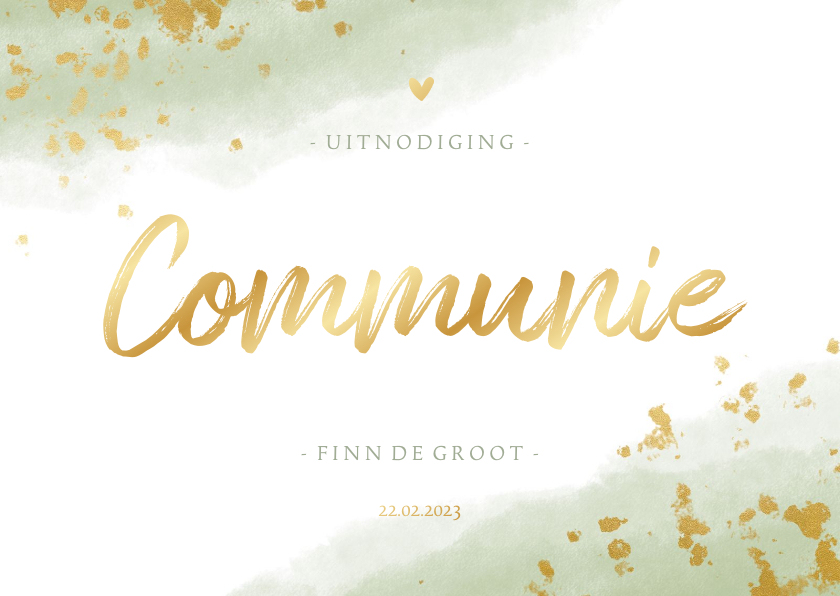 Communiekaart jongen met waterverf en gouden spetters - Communiekaarten Communiekaarten - Communiekaart jongen met waterverf en gouden spetters