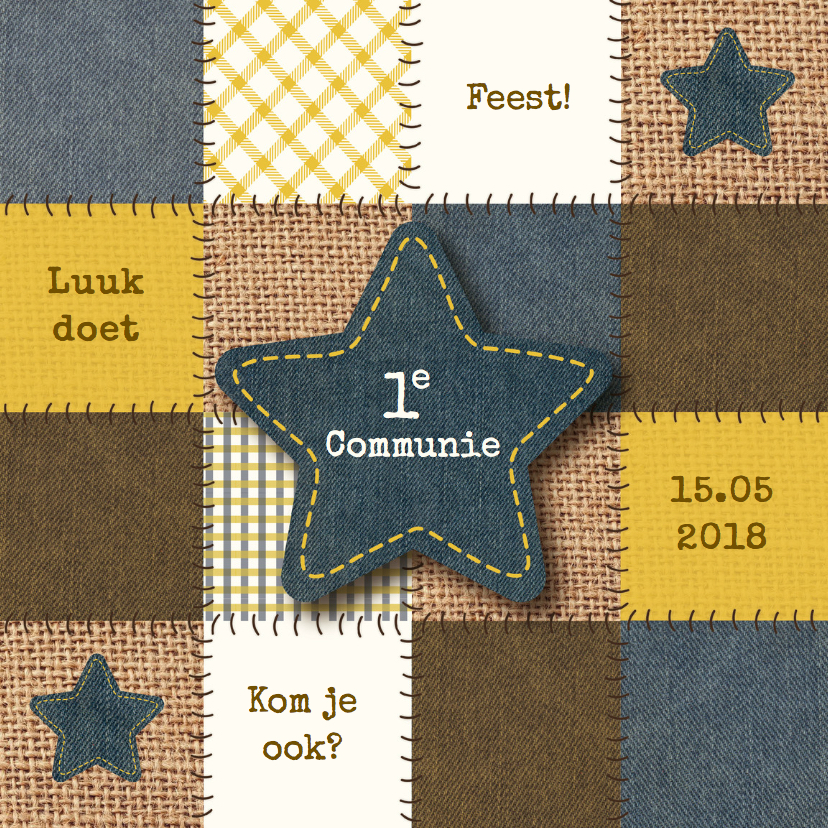 Communiekaarten - Communiekaart jongen patchwork