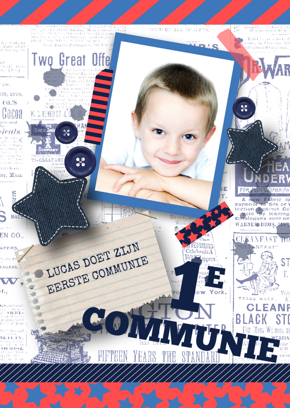 Communiekaart jongen stoer sterren foto - Communiekaarten Communiekaarten - Communiekaart jongen stoer sterren foto