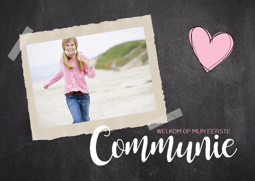 Communiekaart krijt foto meisje - Communiekaarten Communiekaarten - Communiekaart krijt foto meisje