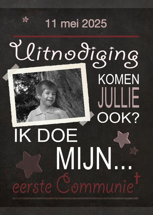 Communiekaart krijtbord boy - BK - Communiekaarten Communiekaarten - Communiekaart krijtbord boy - BK