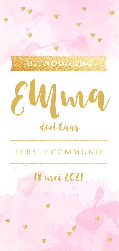 Communiekaarten - Communiekaart langwerpig aquarel hartjes