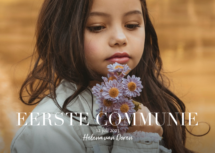 Communiekaart met grote foto en klassieke tekst - Communiekaarten Communiekaarten - Communiekaart met grote foto en klassieke tekst