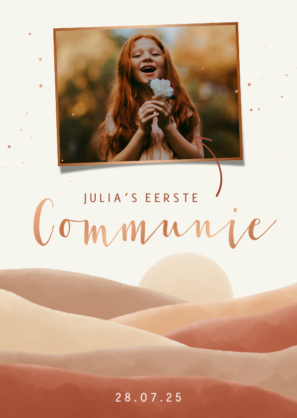 Communiekaart met naturel kleuren en trendy landschap - Communiekaarten Communiekaarten - Communiekaart met naturel kleuren en trendy landschap