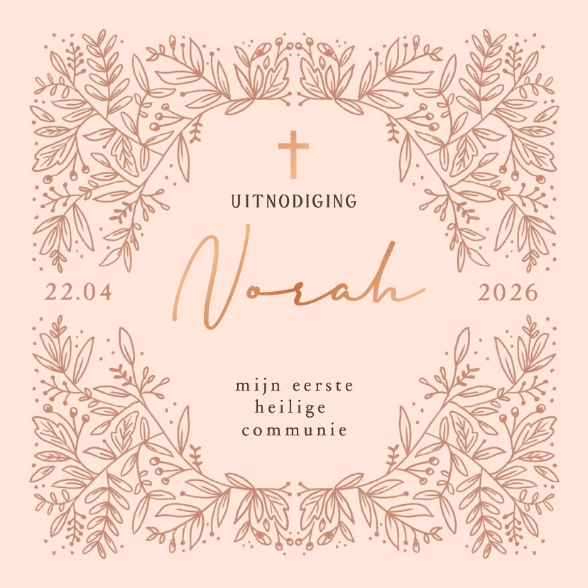 Communiekaarten - Communiekaart minimalistisch met naam en takjes