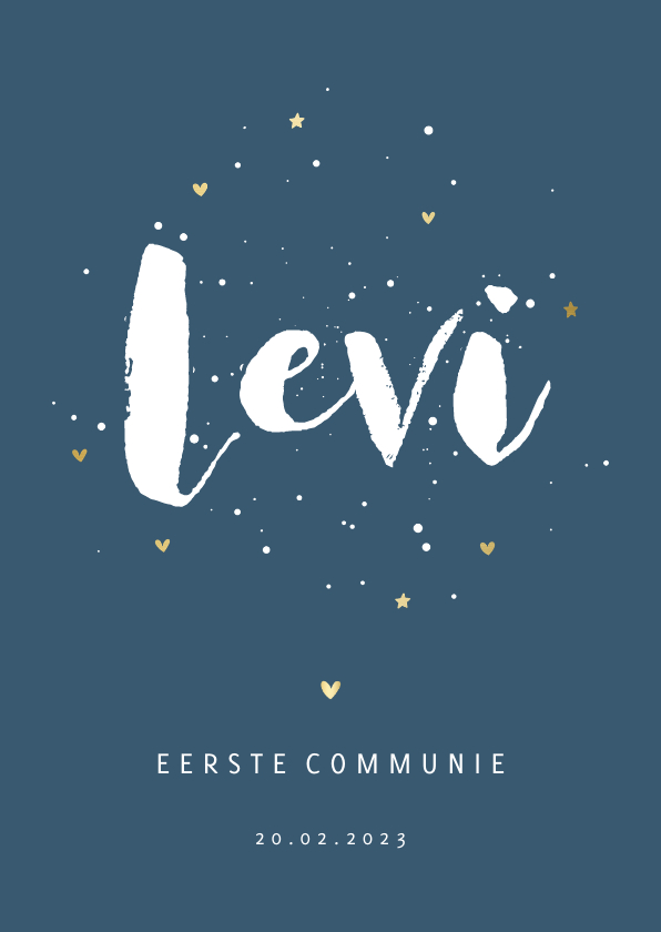 Communiekaart simpel met goudlook hartjes en sterretjes - Communiekaarten Communiekaarten - Communiekaart simpel met goudlook hartjes en sterretjes