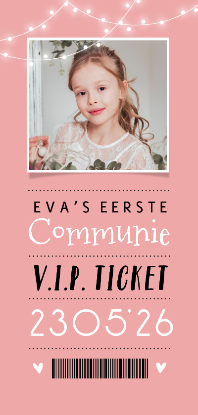 Communiekaarten - Communiekaart ticket lampjes feestje foto
