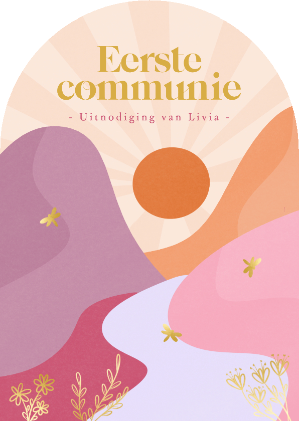Communiekaarten - Communiekaart uitnodiging heuvels zonnig trendy kleuren