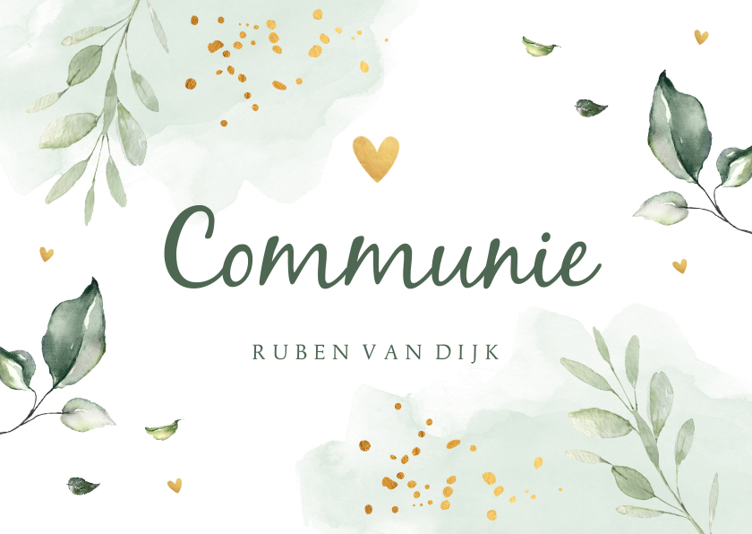 Communiekaarten - Communiekaart waterverf groen goudlook