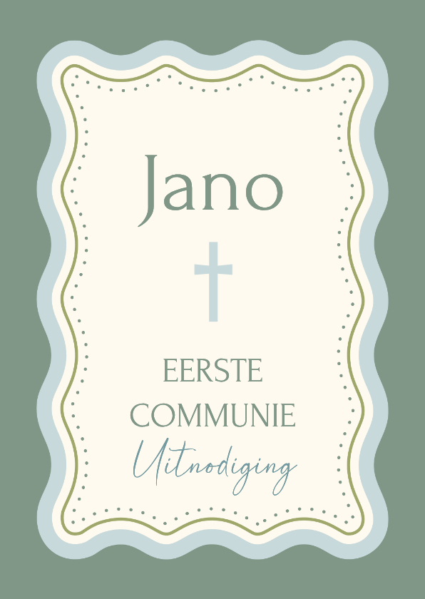 Communiekaarten - Communiekaartje uitnodiging groen met golvend kader