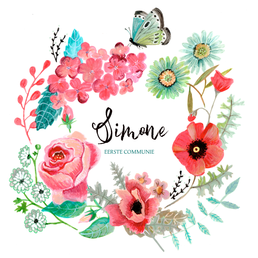 Eerste communie botanisch bloemen pracht - Communiekaarten Communiekaarten - Eerste communie botanisch bloemen pracht